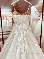 Elegant Italian Noodle Strap A-Line Lace Wedding Bridal Dress