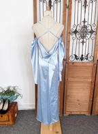 Elegant Ivory Halter Off-The-Shoulder Slim-Fit Satin Long Formal Prom Dress