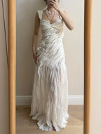 Elegant Ivory Pleated Satin Long Formal Prom Dress