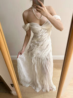 Elegant Ivory Pleated Satin Long Formal Prom Dress