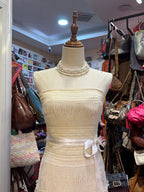 Elegant Ivory Strapless Fitted Waist Feather Lace A-Line Formal Prom Dress