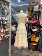 Elegant Ivory Strapless Fitted Waist Feather Lace A-Line Formal Prom Dress