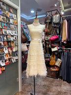 Elegant Ivory Strapless Fitted Waist Feather Lace A-Line Formal Prom Dress