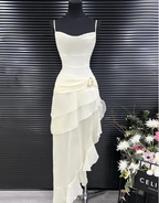 Elegant Ivory Straps Sheath Vintage Long Prom Dresses