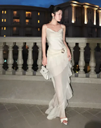 Elegant Ivory Straps Sheath Vintage Long Prom Dresses
