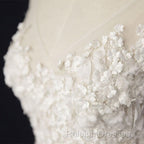 Elegant Ivory Tulle V-Neck A Line Floor Length Wedding Dresses