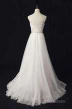 Elegant Ivory Tulle V-Neck A Line Floor Length Wedding Dresses