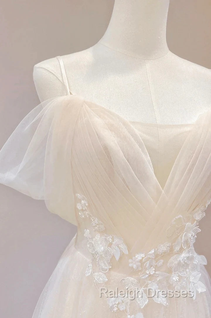 Elegant Ivory Tulle with Lace Long Off Shoulder Party Dress A-line Prom Dress prom dresses shops Secondary image