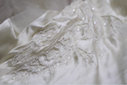 Elegant Ivory V-Neck Beaded Tulle Satin High-Low Formal Prom Dress