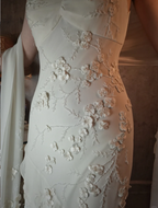 Elegant Ivory Mermaid V-Neck Thin Straps 3D Floral Chiffon Long Formal Prom Dress