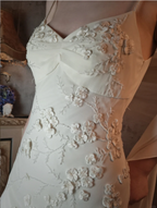 Elegant Ivory Mermaid V-Neck Thin Straps 3D Floral Chiffon Long Formal Prom Dress