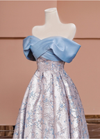 Elegant Jacquard Satin Off-The-Shoulder Long Formal Prom Dress