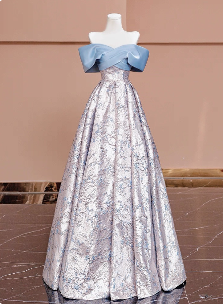 Elegant Jacquard Satin Off-The-Shoulder Long Formal Prom Dress