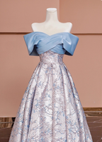 Elegant Jacquard Satin Off-The-Shoulder Long Formal Prom Dress