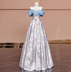 Elegant Jacquard Satin Off-The-Shoulder Long Formal Prom Dress