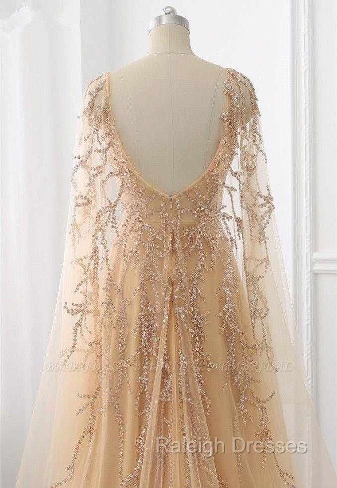 Elegant Jewel Long Sleevess Ruffle Prom Dresses with Beadings On Sale