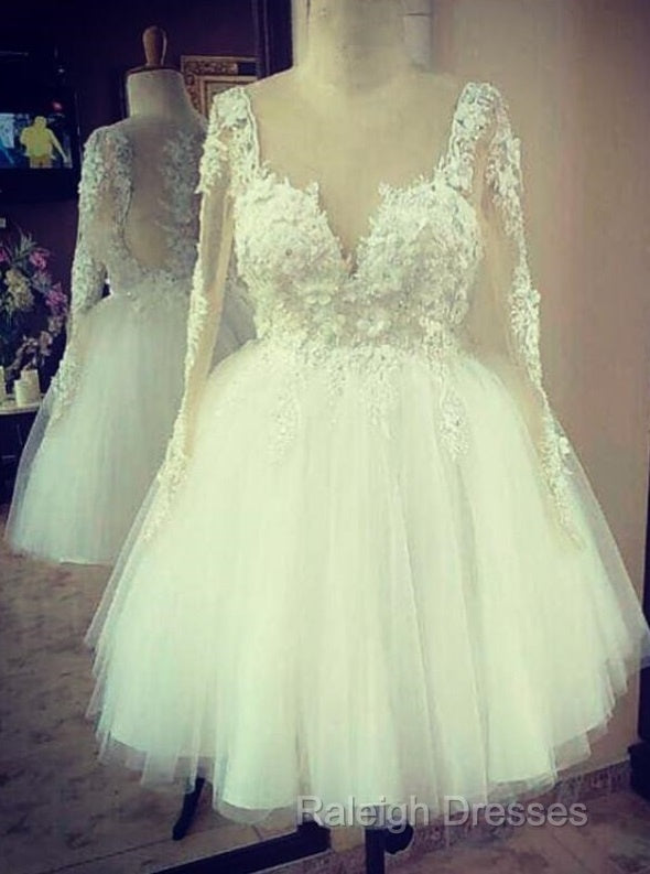 Elegant Lace Appliques Long Sleeves Bride Wedding Dress Short Main image