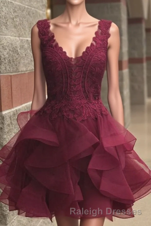 Elegant Lace Appliques Organza Ruffles Homecoming Dresses Short Main image