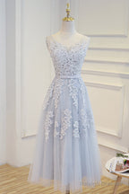 Elegant Lace Appliques Tea Length Bridesmaid Prom Dress