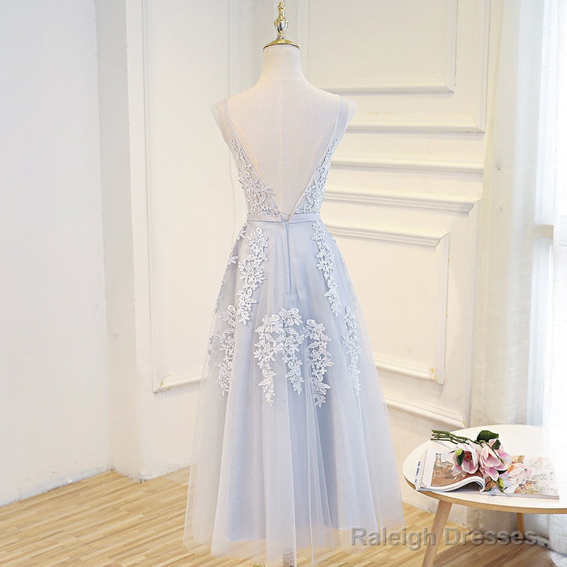 Elegant Lace Appliques Tea Length Bridesmaid Party Dresses