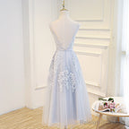 Elegant Lace Appliques Tea Length Bridesmaid Prom Dress