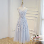 Elegant Lace Appliques Tea Length Bridesmaid Prom Dress