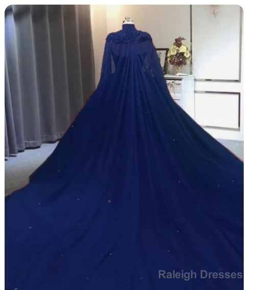 Elegant Lace Embroidery Tulle Beaded Quinceanera Prom Dresses Navy Blue Ball Gown With Cape Secondary image