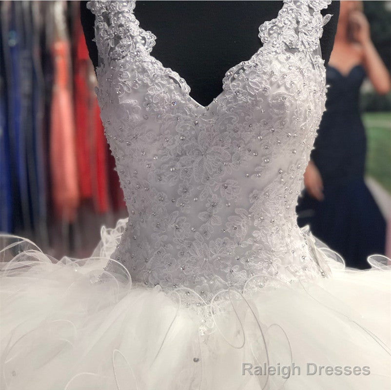 Elegant Lace Embroidery V-Neck Organza Ruffles Ball Gowns Quinceanera Dresses