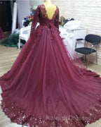 Elegant Lace Long Sleeves Prom Ball Gown Dresses