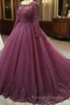 Elegant Lace Long Sleeves Prom Ball Gown Dress