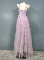 Elegant Lavender A-Line V-Neck Spaghetti Strap Tulle Long Formal Prom Dress