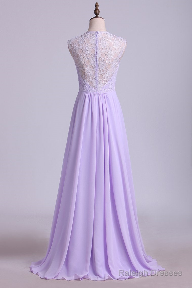 Elegant Lavender Lace Top Long Bridesmaid Dresses