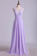 Elegant Lavender Lace Top Long Bridesmaid Dresses