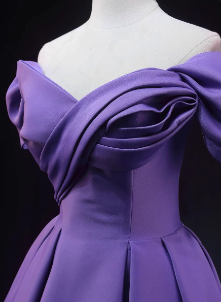 Elegant Lavender Off-The-Shoulder Ruffled Satin Long Formal Prom Dress Secondary image