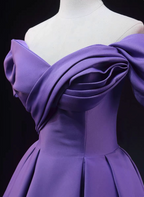 Elegant Lavender Off-The-Shoulder Ruffled Satin Long Formal Prom Dress