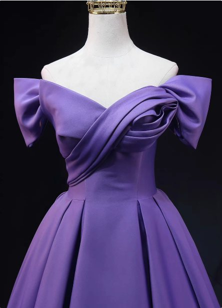 Elegant Lavender Off-The-Shoulder Ruffled Satin Long Formal Prom Dress