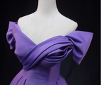 Elegant Lavender Off-The-Shoulder Ruffled Satin Long Formal Prom Dress