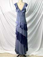 Elegant Layered Gradient Gray-Blue Slim-Fit V-Neck Ruffled Tiered Chiffon Long Formal Prom Dress