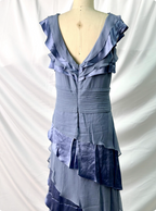 Elegant Layered Gradient Gray-Blue Slim-Fit V-Neck Ruffled Tiered Chiffon Long Formal Prom Dress