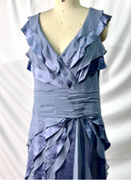 Elegant Layered Gradient Gray-Blue Slim-Fit V-Neck Ruffled Tiered Chiffon Long Formal Prom Dress