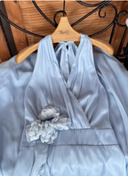 Elegant Light Blue A-Line Halter V-Neck 3D Floral Chiffon Long Formal Prom Dress