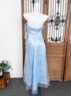 Elegant Light Blue A-Line Strapless Ruffled Tulle Long Formal Prom Dress