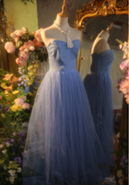 Elegant Light Blue A-Line Sweetheart Neckline Lace Tulle Long Formal Prom Dress