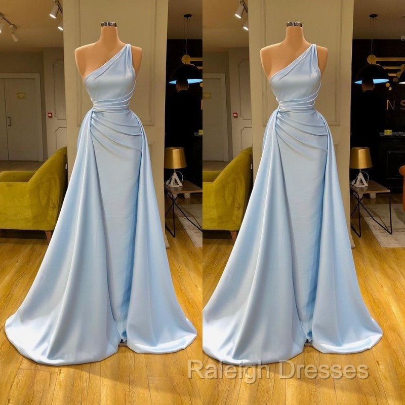 Elegant Light Blue One-shoulder Overskirt Soft-pleated Prom Dress Secondary image