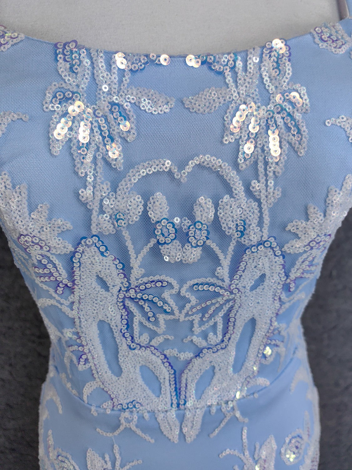 Elegant Light Blue Square Neck Spaghetti Strap Mermaid Sequin Tulle Long Formal Prom Dress