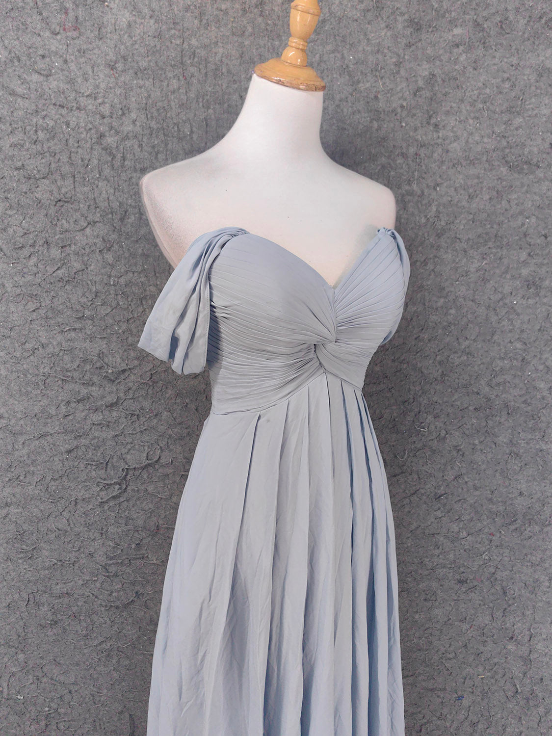 Elegant Light Gray A-Line Off-Shoulder Twist Ruffled Chiffon Long Formal Prom Dress Bridesmaid Dress