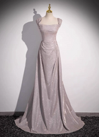 Elegant Light Gray-Pink Mermaid Glitter Satin Long Formal Prom Dress