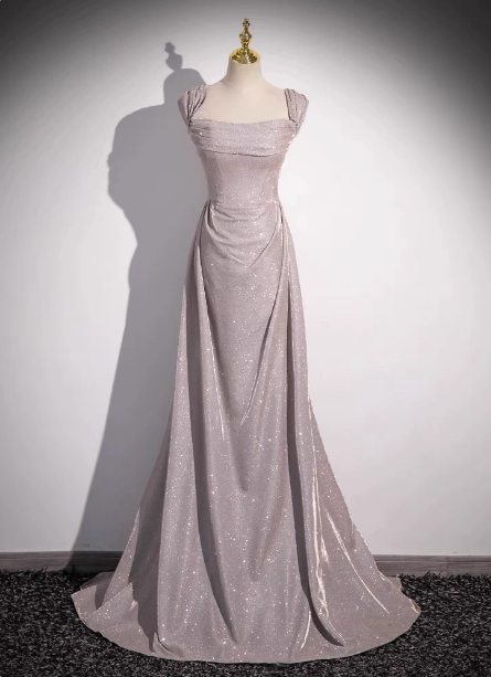 Elegant Light Gray-Pink Mermaid Glitter Satin Long Formal Prom Dress