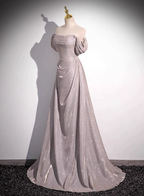 Elegant Light Gray-Pink Mermaid Glitter Satin Long Formal Prom Dress