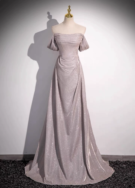 Elegant Light Gray-Pink Mermaid Glitter Satin Long Formal Prom Dress Main image